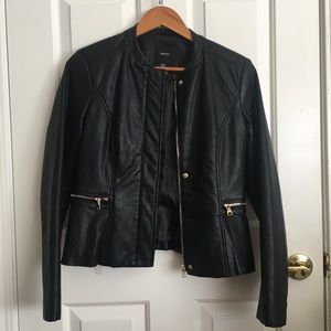 Small Black Faux Leather Jacket w/ Gold detailing